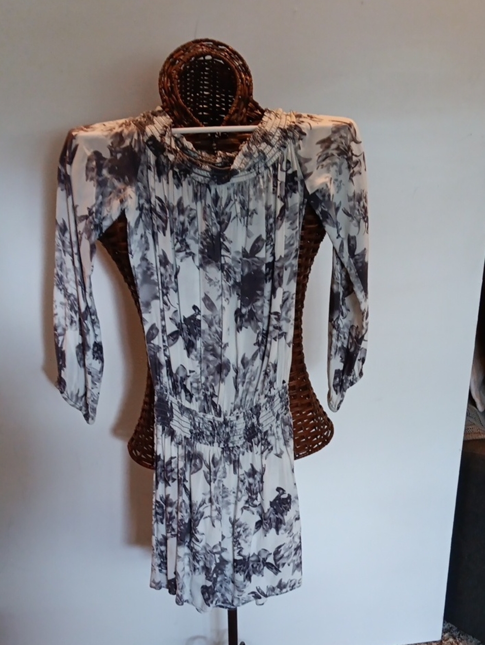 INTERMIX Black & White Floral Midi Dress